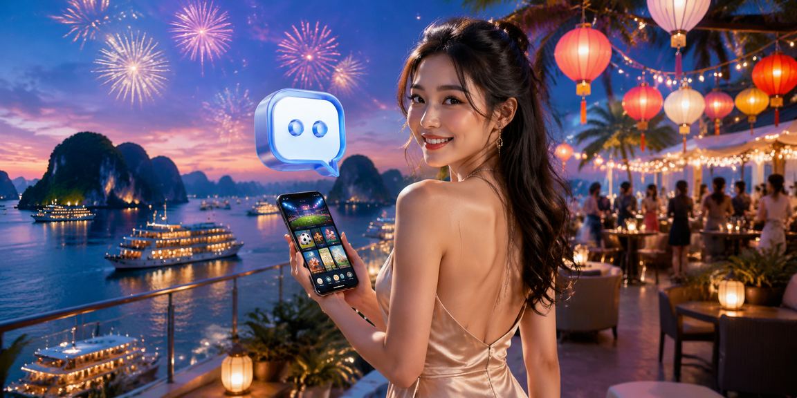 Người dùng xem mẹo cá cược trên điện thoại trong khung cảnh Hạ Long
